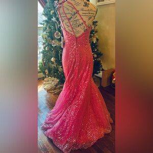 Panoply Bright Hot Pink Mermaid Dress NEW Sz 6 One Shoulder Silver Sequin Corset